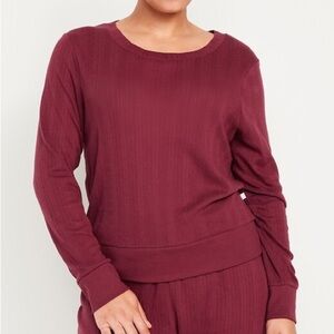 Old Navy ONLY Women L Red Wine Long Sleeve Pointelle Cropped Pajama Top NWT